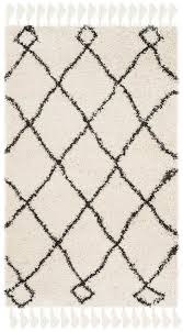 Moroccan Diamond Fringe Shag Cream/Charcoal Area Rug
