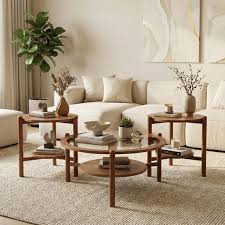 Round Oak and Glass Coffee Table