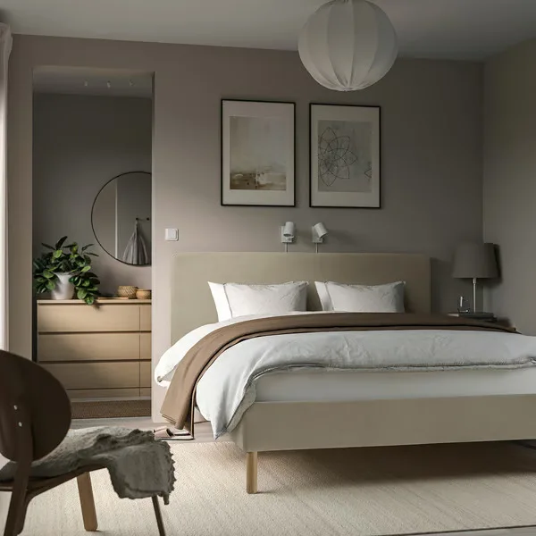 TÄRNKULLEN upholstered bed frame, Kelinge beige, Queen