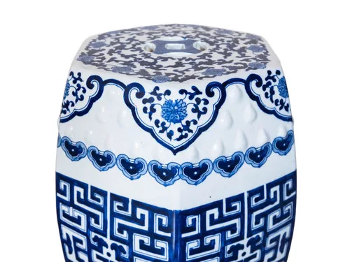 Blue and White Ceramic Garden Stool