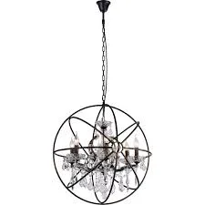 Matte Black Iron Orbital Crystal Chandelier