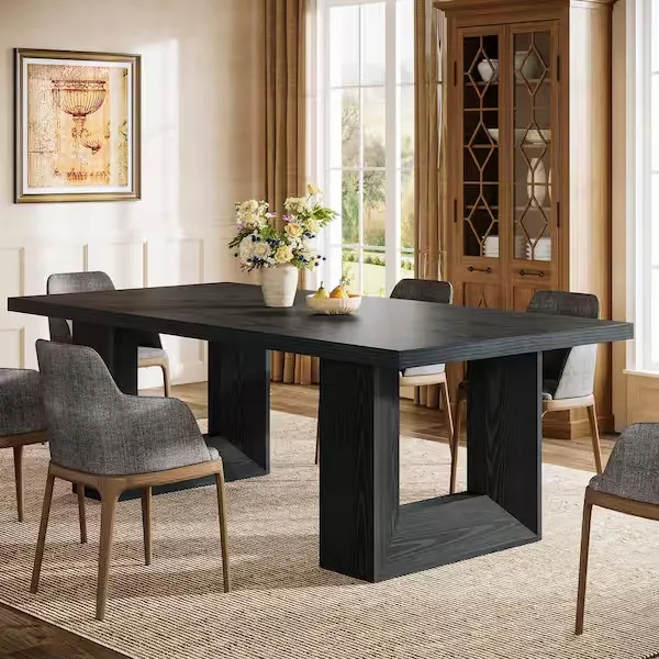 Halseey Rectangular Black Wood Dining Table