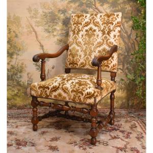 Louis XIII Style Velvet Armchair
