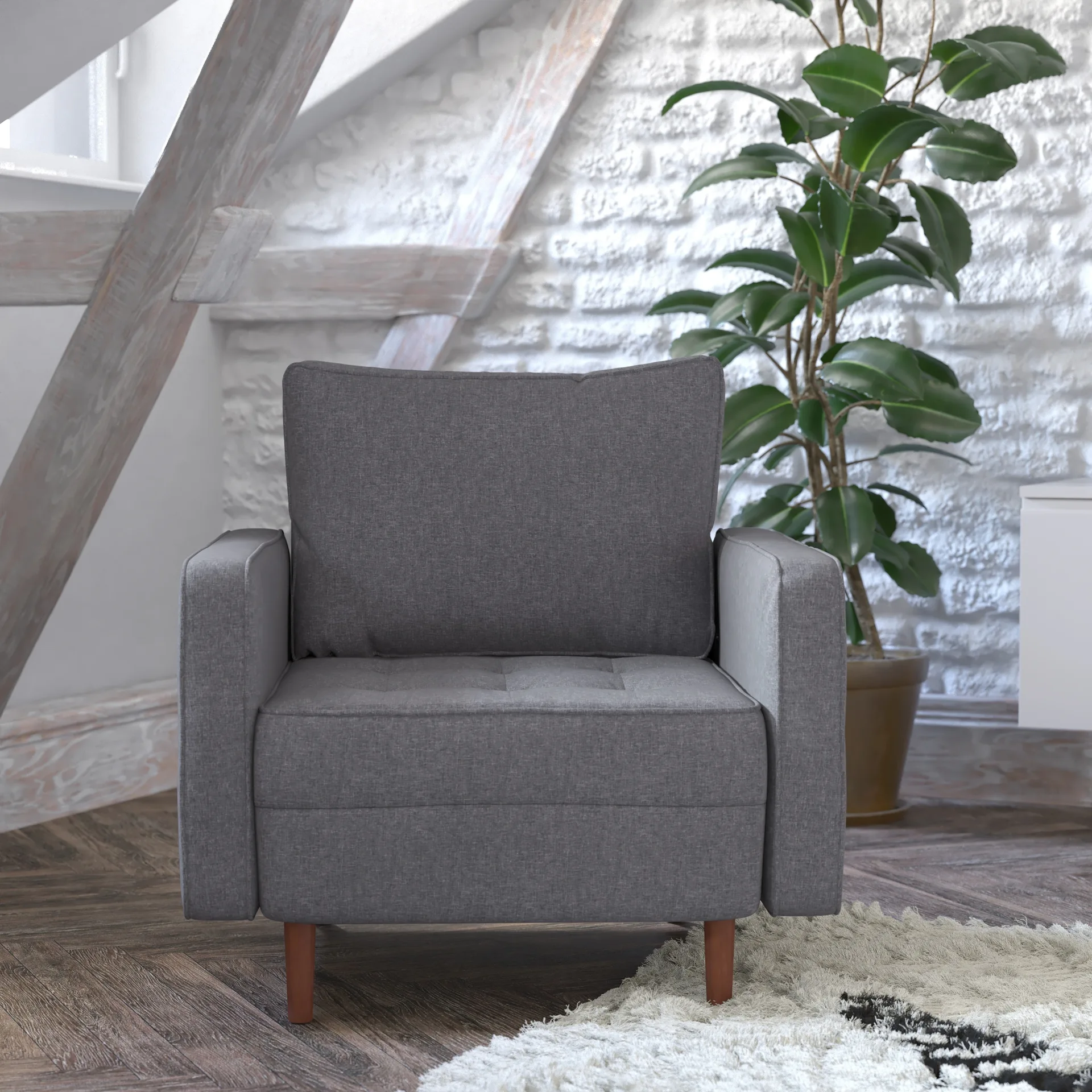 Tufted Gray Fabric Armchair