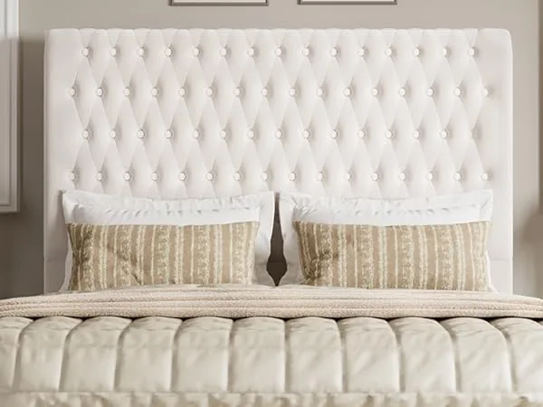 Cream Velvet Tufted Upholstered Bed