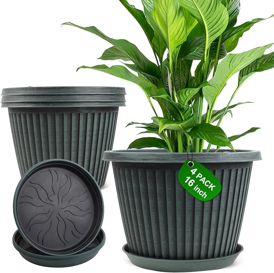 Ribbed Round Plastic Potted Plant