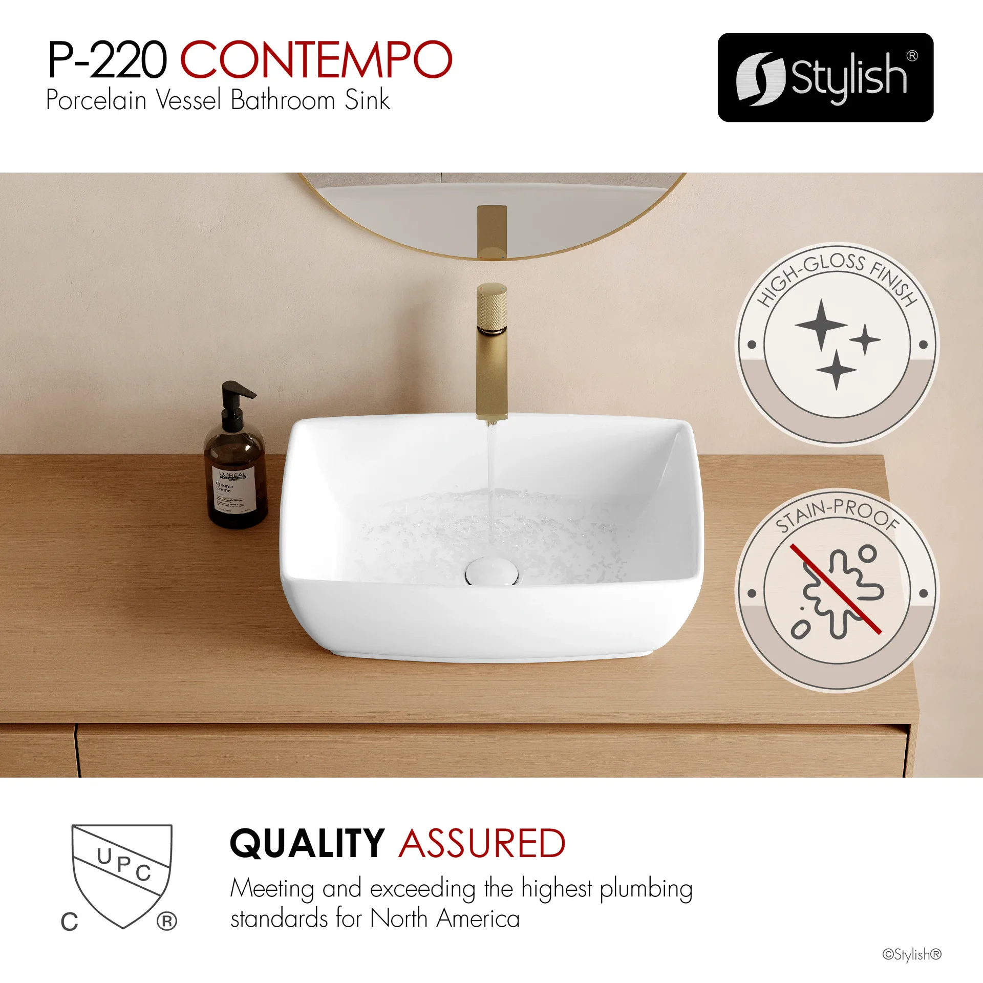 White Rectangular Porcelain Vessel Sink