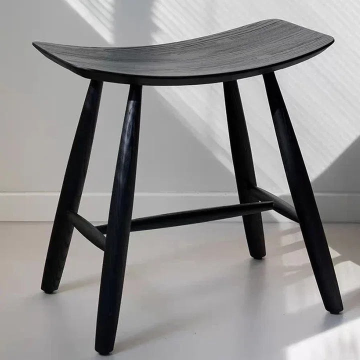 Modern Black Wooden Saddle Stool