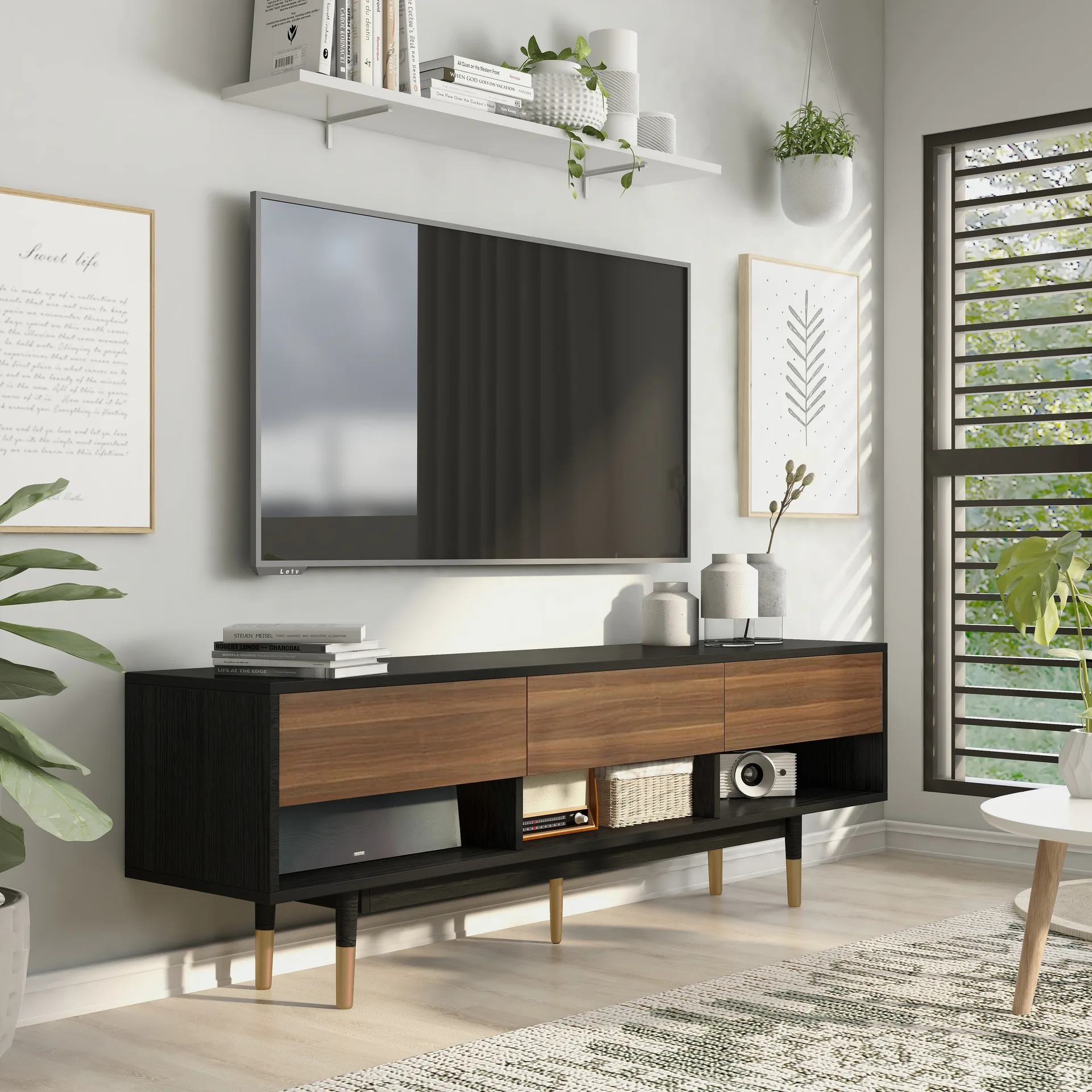 Uddvide Mid-Century Modern Black Media Console
