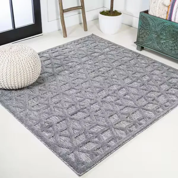 JONATHAN Y Talaia Neutral Geometric Dark Gray 5 ft. Square Indoor/Outdoor Area Rug IBZ102A-5SQ