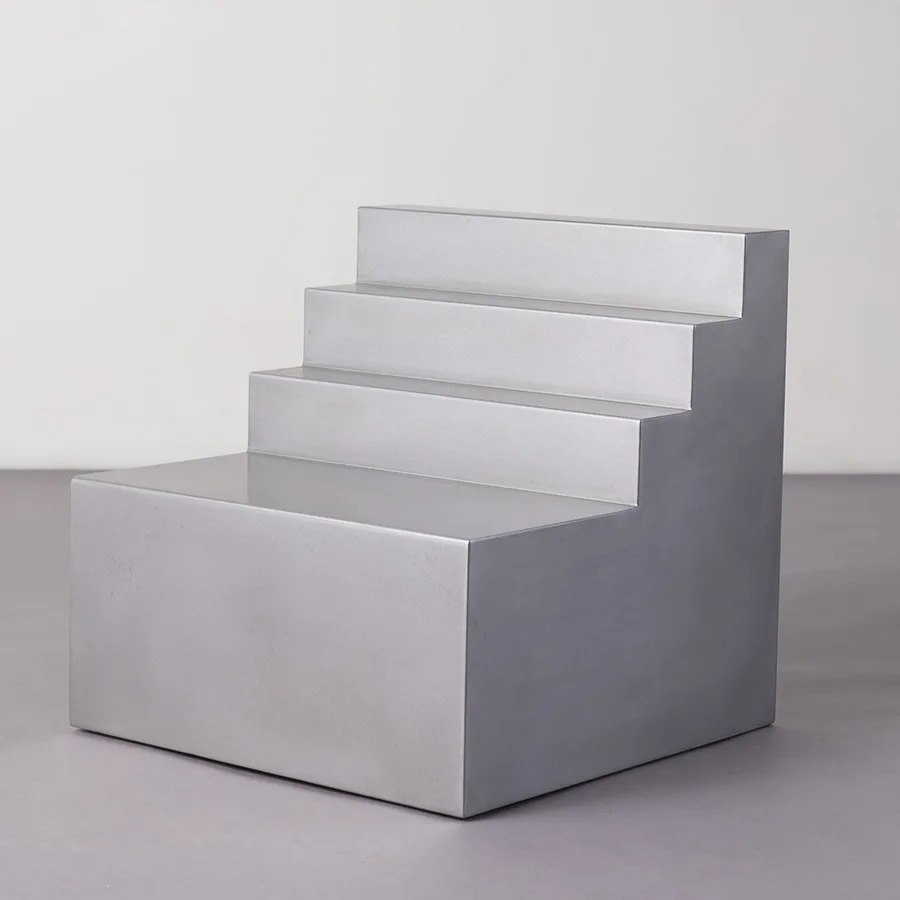 Gabrielle Shelton Silver Metal Sculptural Stepped Accent Table