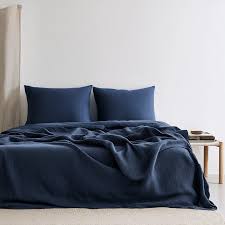 Solid Blue Linen Bedding Set