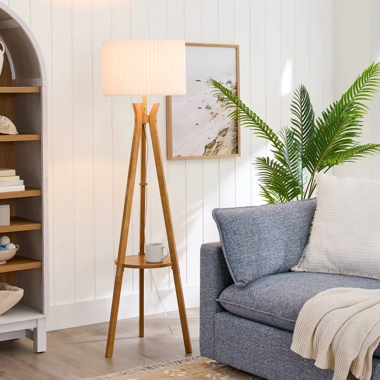 Natural Wood Tripod Floor Lamp