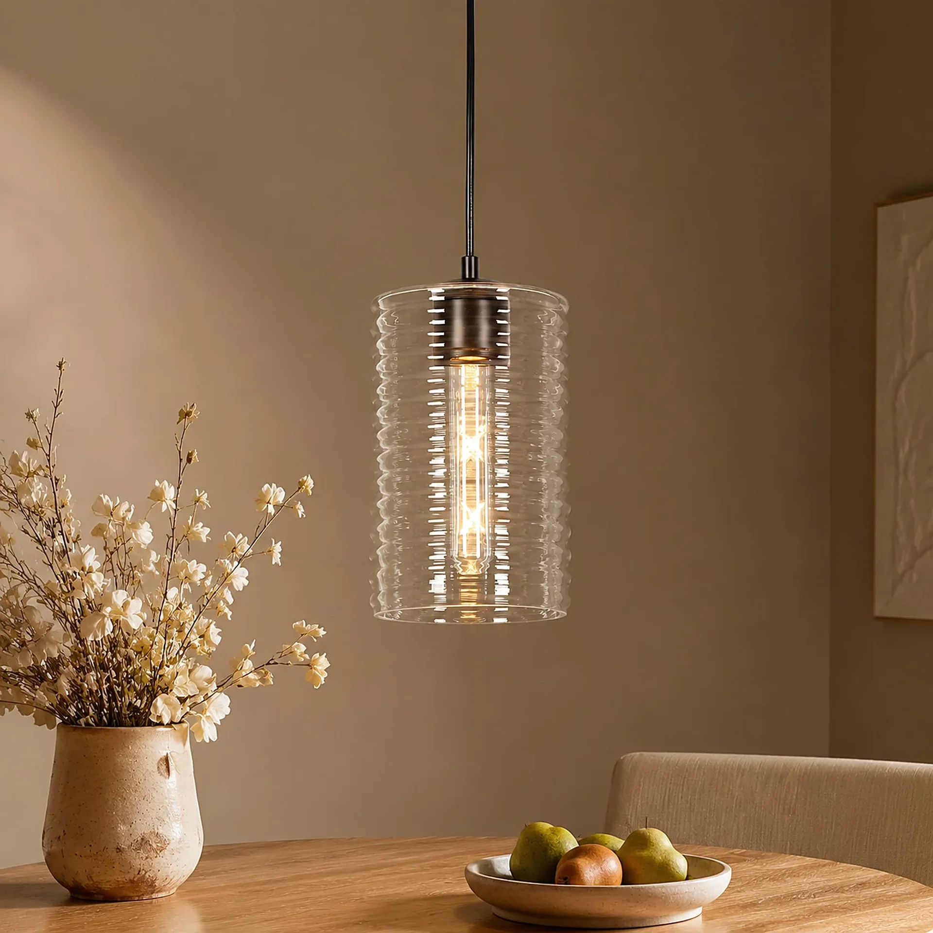 Cylindrical Striped Glass Pendant Light