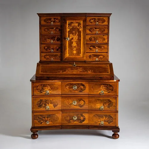 Antique Baroque Walnut Bureau Cabinet