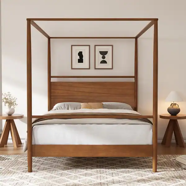 Mid-Century Solid Wood Canopy Bed