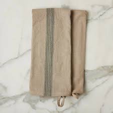 etúHOME Beige Striped Linen Tea Towel