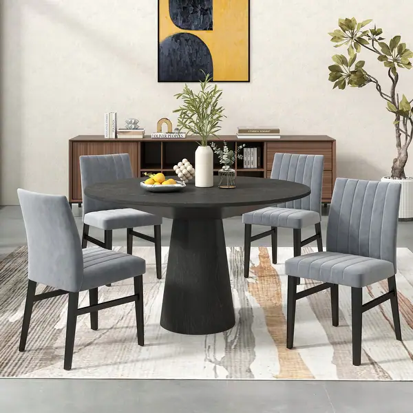 Round Black Wood Dining Table