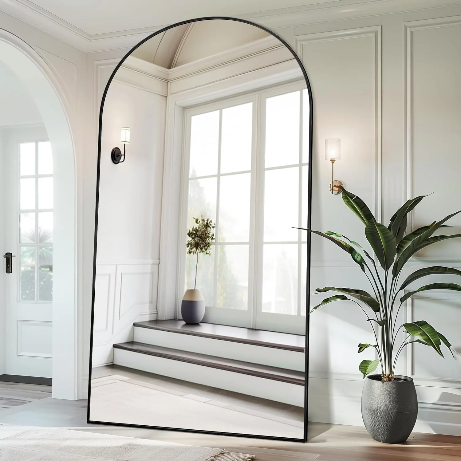 Matte Black Arched Wall Mirror