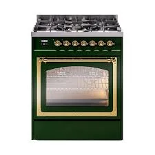 Green Kitchen Range with Brass Accents