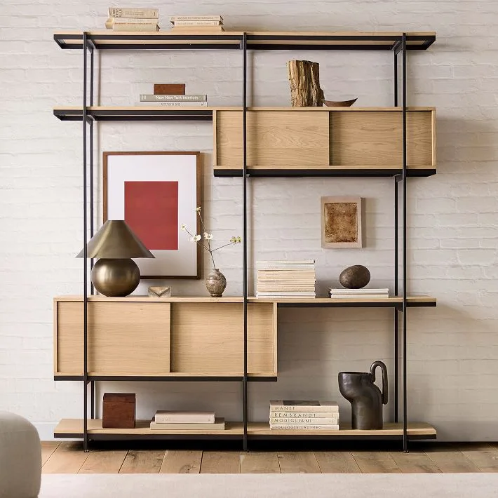 Pierce Modern Wood and Metal Modular Bookcase
