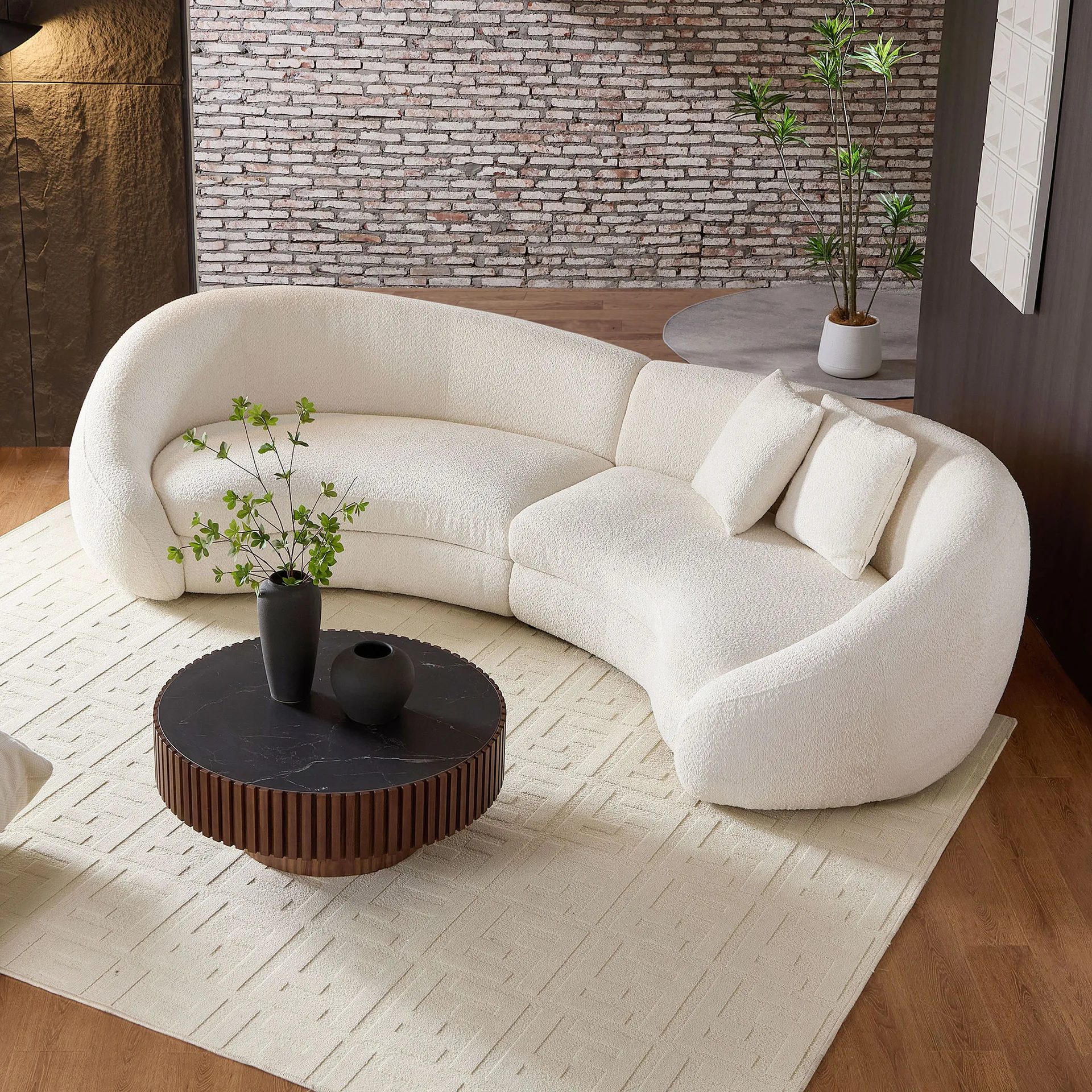 Cream Bouclé Curved Sofa