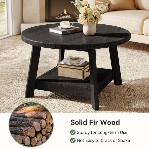 Kerlin Black Round Solid Wood Coffee Table
