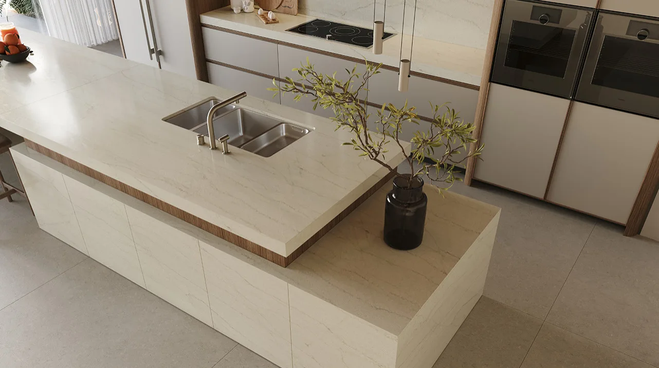 Beige Stone Kitchen Island