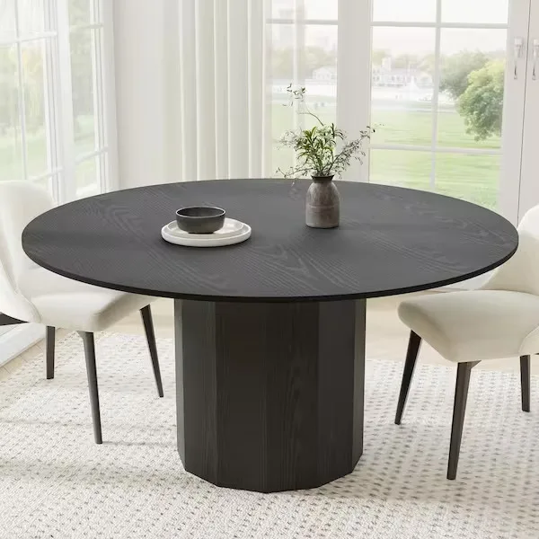 Dovelina Round Black Oak Pedestal Dining Table