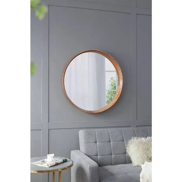 Classic Round Wood Wall Mirror