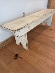 Distressed White Rustic Bench