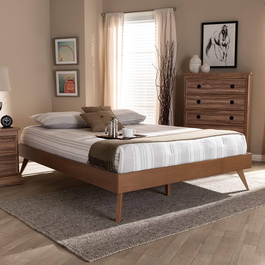 Lissette Mid-Century Modern Walnut Platform Bed
