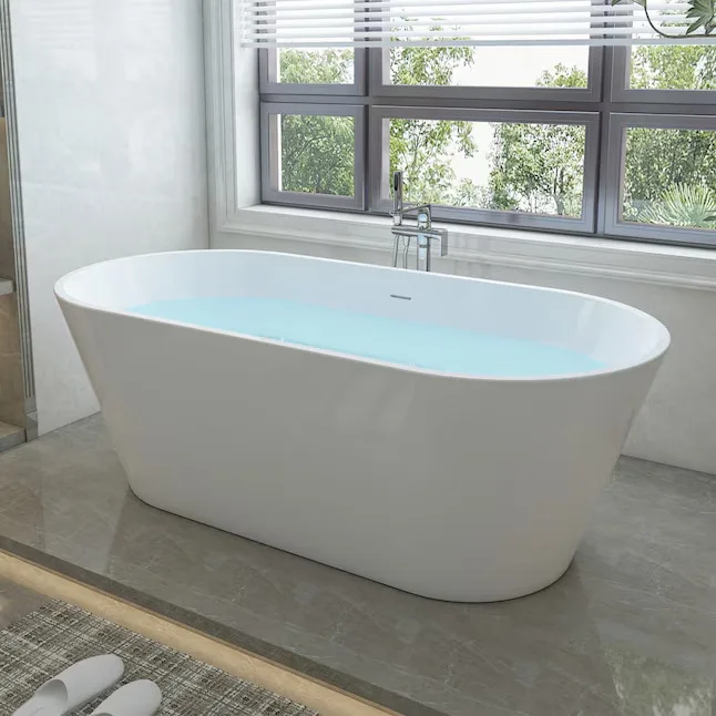 Vanity Art White Acrylic Oval Freestanding Bathtub
