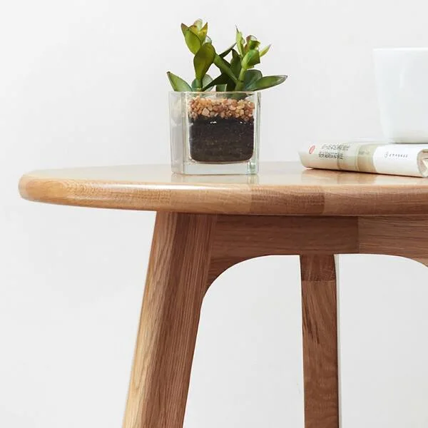 Natural Wood Round Side Table