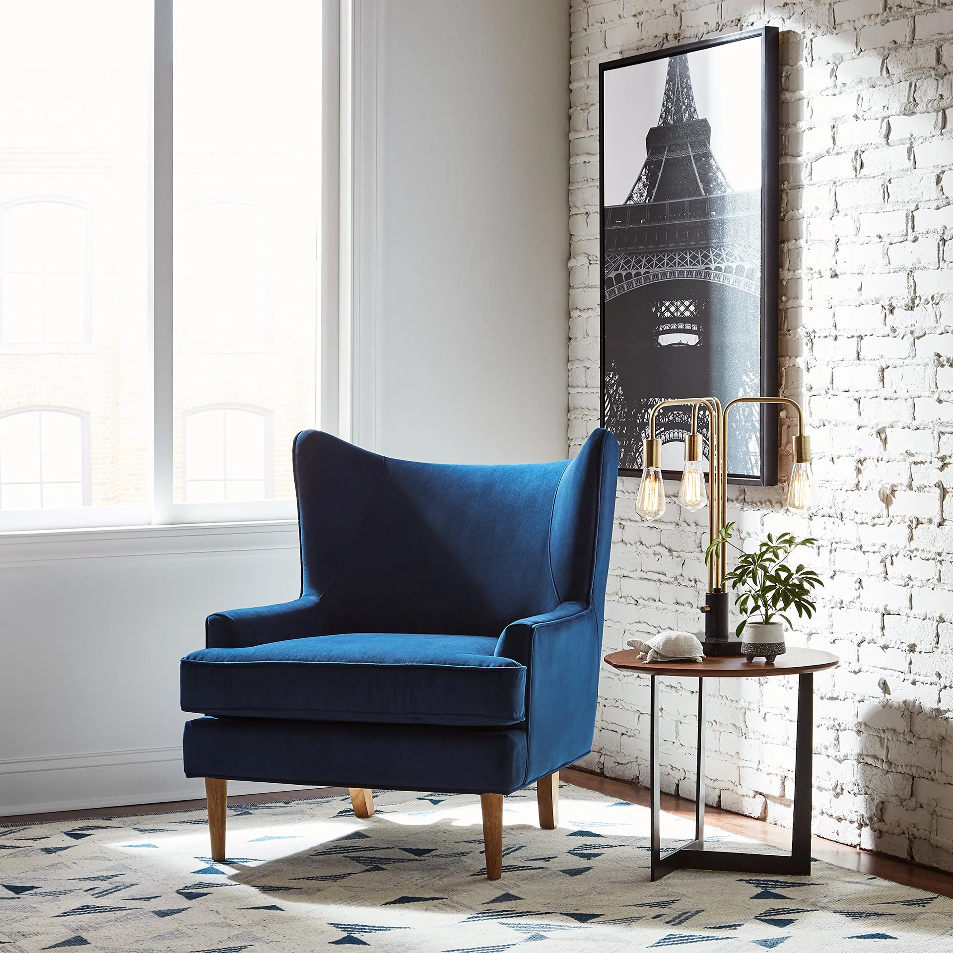 Rivet Chelsea Navy Velvet Wingback Armchair