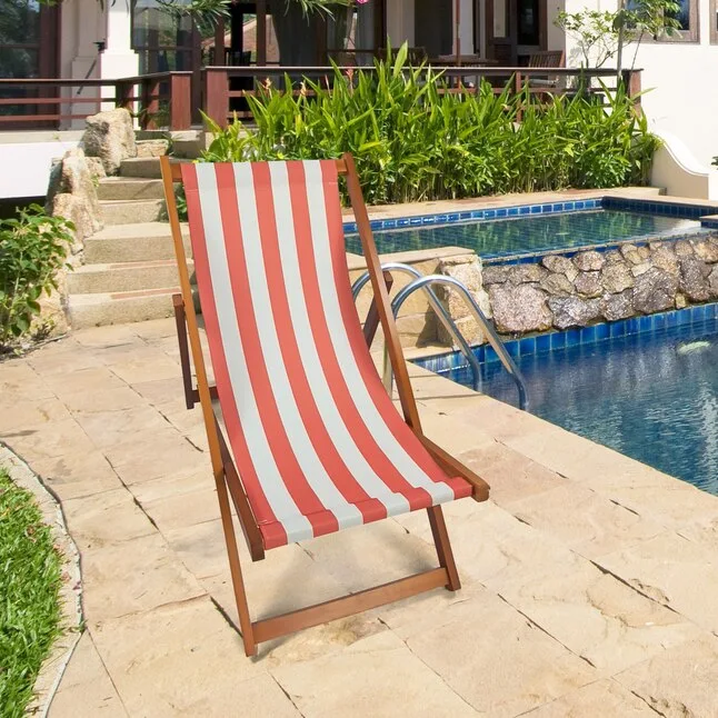 Striped Wood Folding Deck Chair