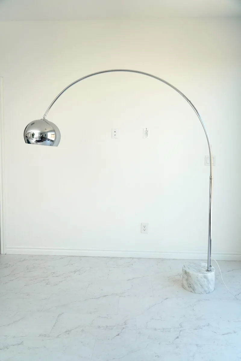 Mid Century Chrome and Marble Arc Floor Lamp