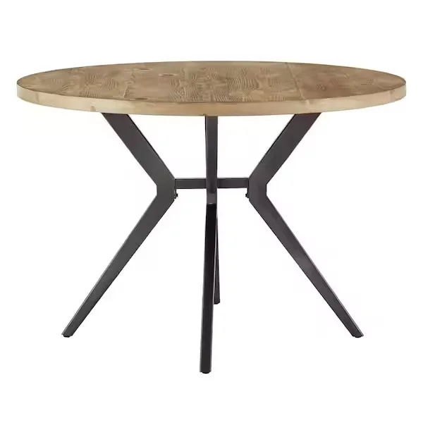 Round Wood and Metal Dining Table