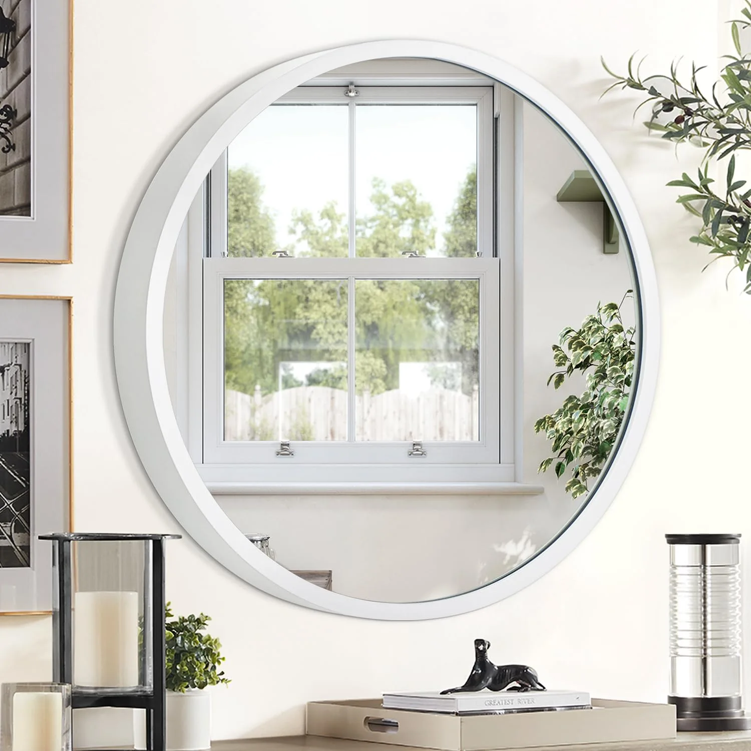 White Metal Round Wall Mirror