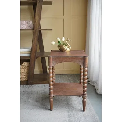 Distressed Brown Wood Side Table