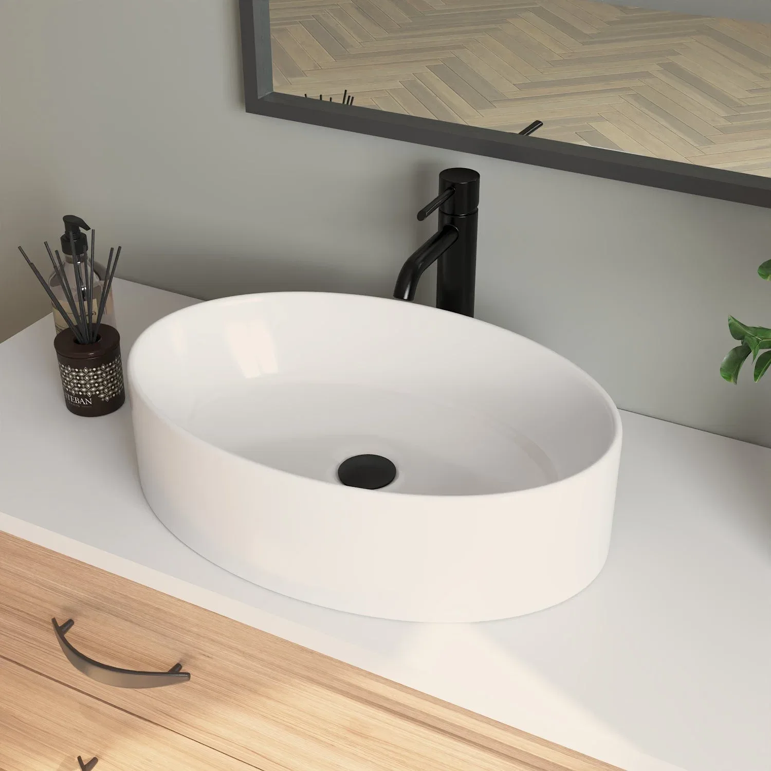 DeerValley White Ceramic Oval Vessel Sink