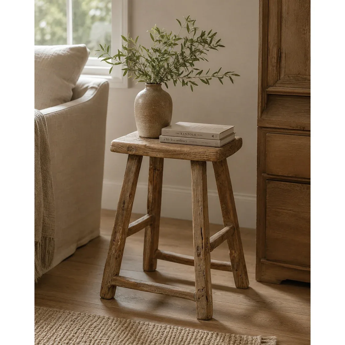 Rustic Rectangular Wooden Stool