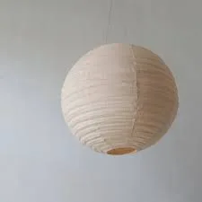 Round Ribbed Linen Paper Lantern Pendant Light