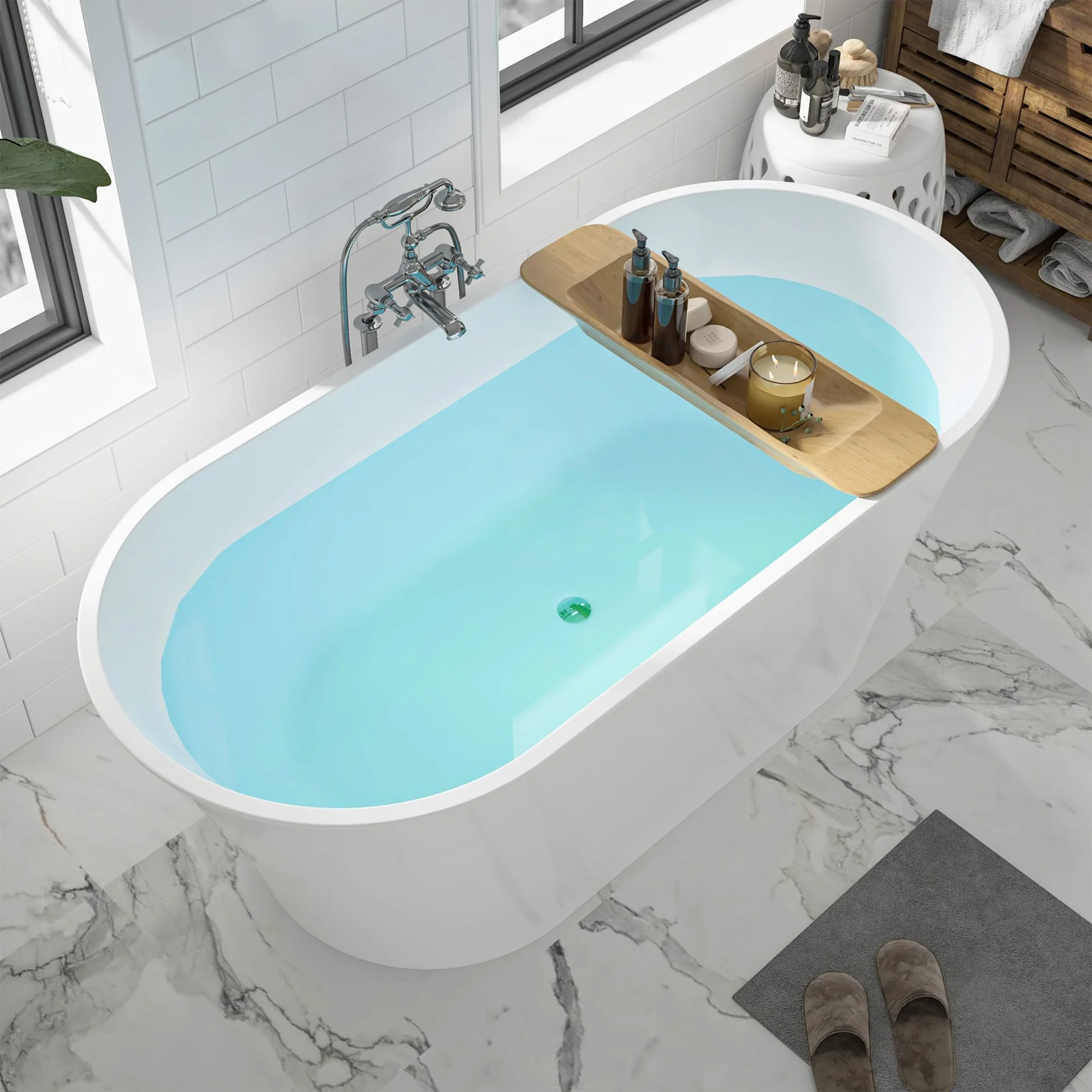 Vanity Art White Oval Acrylic Freestanding Bathtub