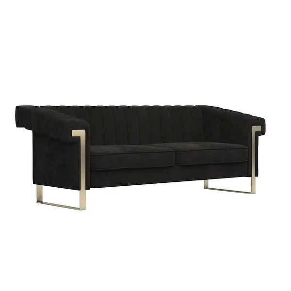 Black Velvet Channel Tufted Sofa