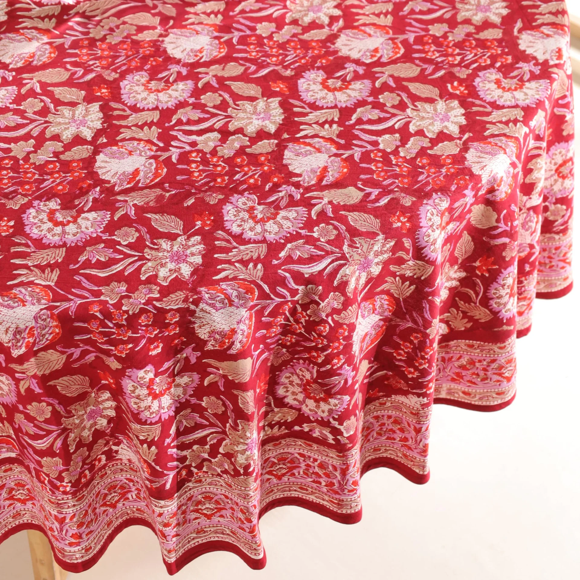 Red Floral Round Tablecloth