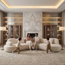 Cream Boucle Curved Sofa