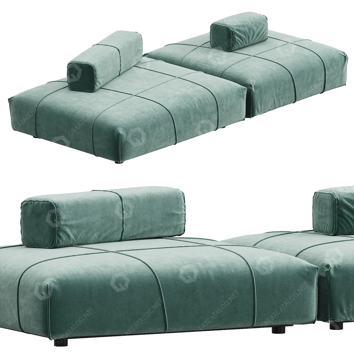 Baxter Panama Bold Green Leather Modular Sectional Sofa