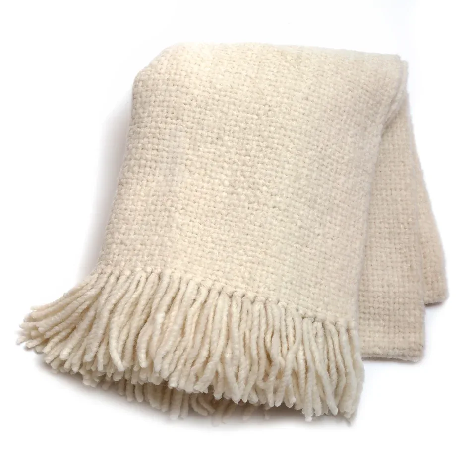 Cream Wool Throw Blanket