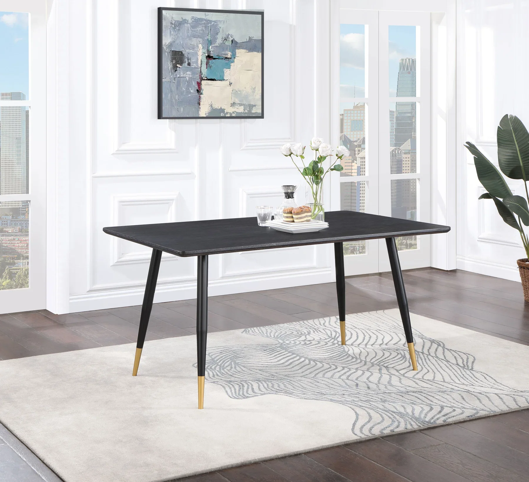 Zetta Rectangular Dining Table in Black and Gold
